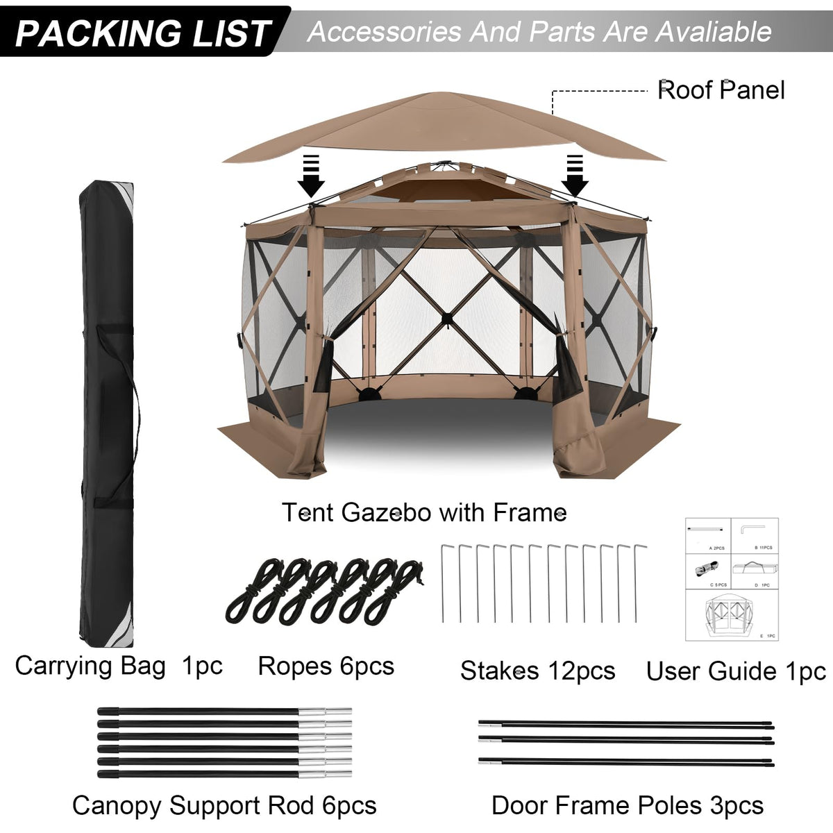 COBIZI 12x12 FT Pop Up Canopy Stargazing Tent, Gazebos On Clearance with Removable Roof, Screened in Gazebo, Screen Tents Portable carpas para Patio for Outdoor Camping,Backyard, Garden, Khaki(Pro)