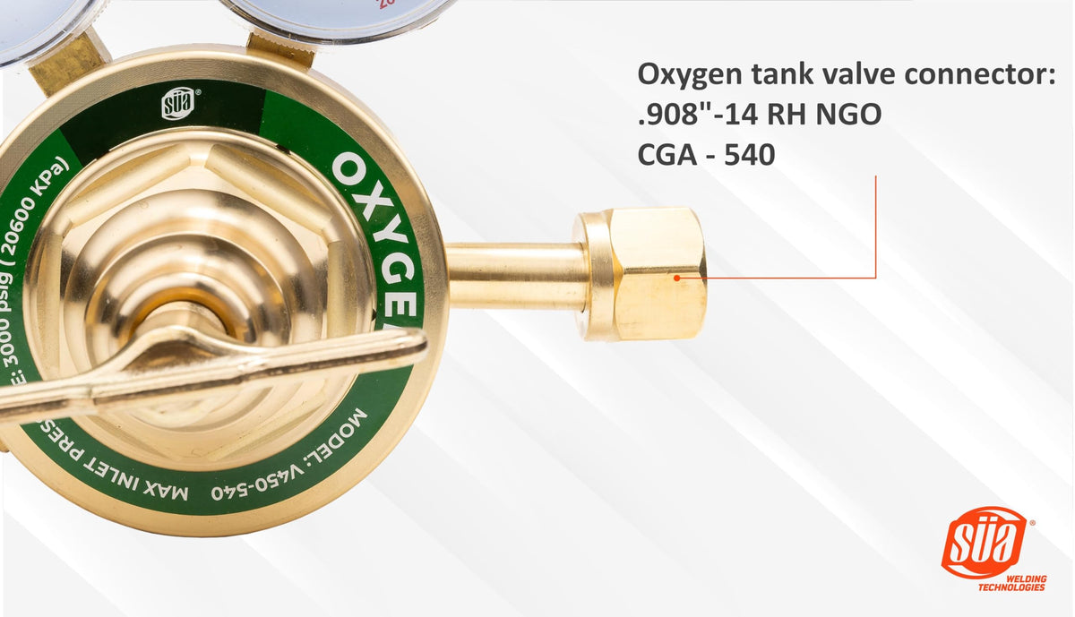 SÜA - Heavy-Duty Oxygen Regulator - Welding Gas Gauges - V450 Series, Delivery Range: 5-125 psig, Inlet Connection: CGA-540