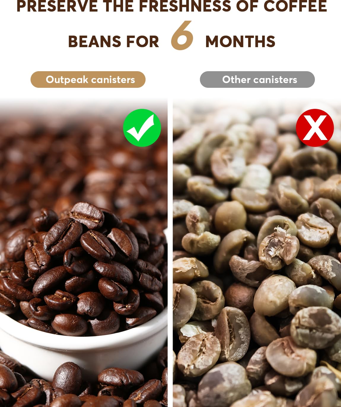 OUTPEAK Auto Coffee Canister: 1.5L for 17.6oz, 1.35L for 14oz, 0.5L for 4.6oz Coffee Beans (Set of 3)