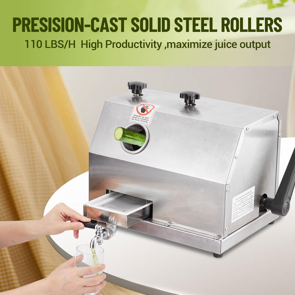 Commercial Grade Manual Sugar Cane Juicer with Stainless Steel 3-Rollers,2.4" Large Inlet, 110 LBS/Hour High Output Sugarcane Press Machine for Juice Bars, Restaurants & Home Use, Durable