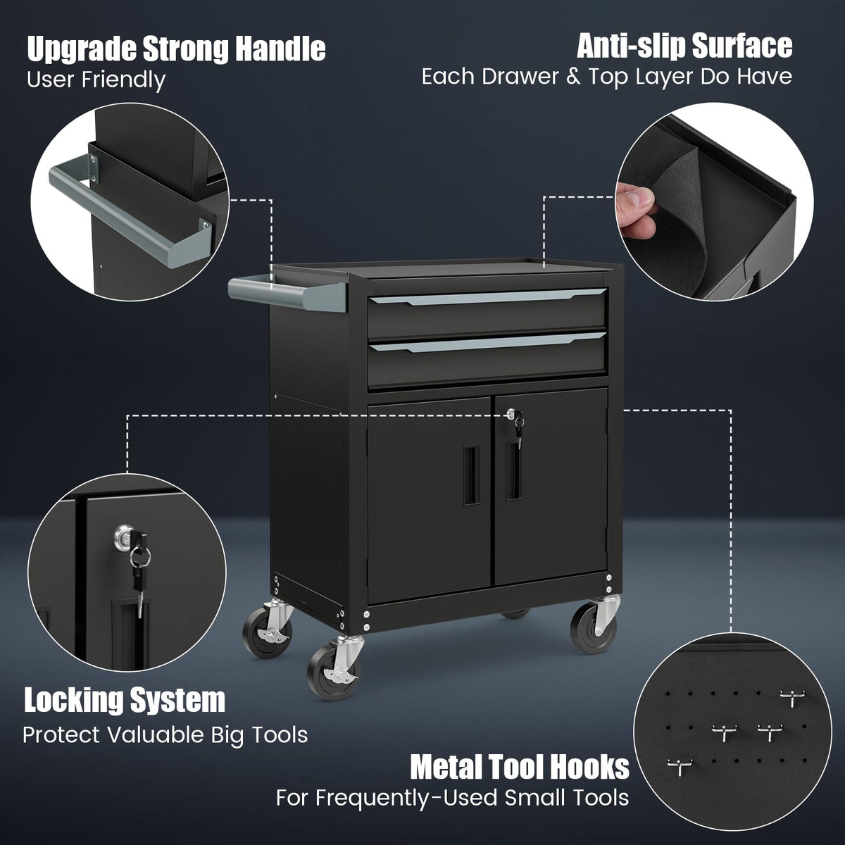ERGOMASTER Large Rolling Tool-Chest with 6 Drawers Heavy Duty Tool-Cabinet on Wheels Lockable and Lock System for Garage Workshop(28 x 13 x 44”-Black)