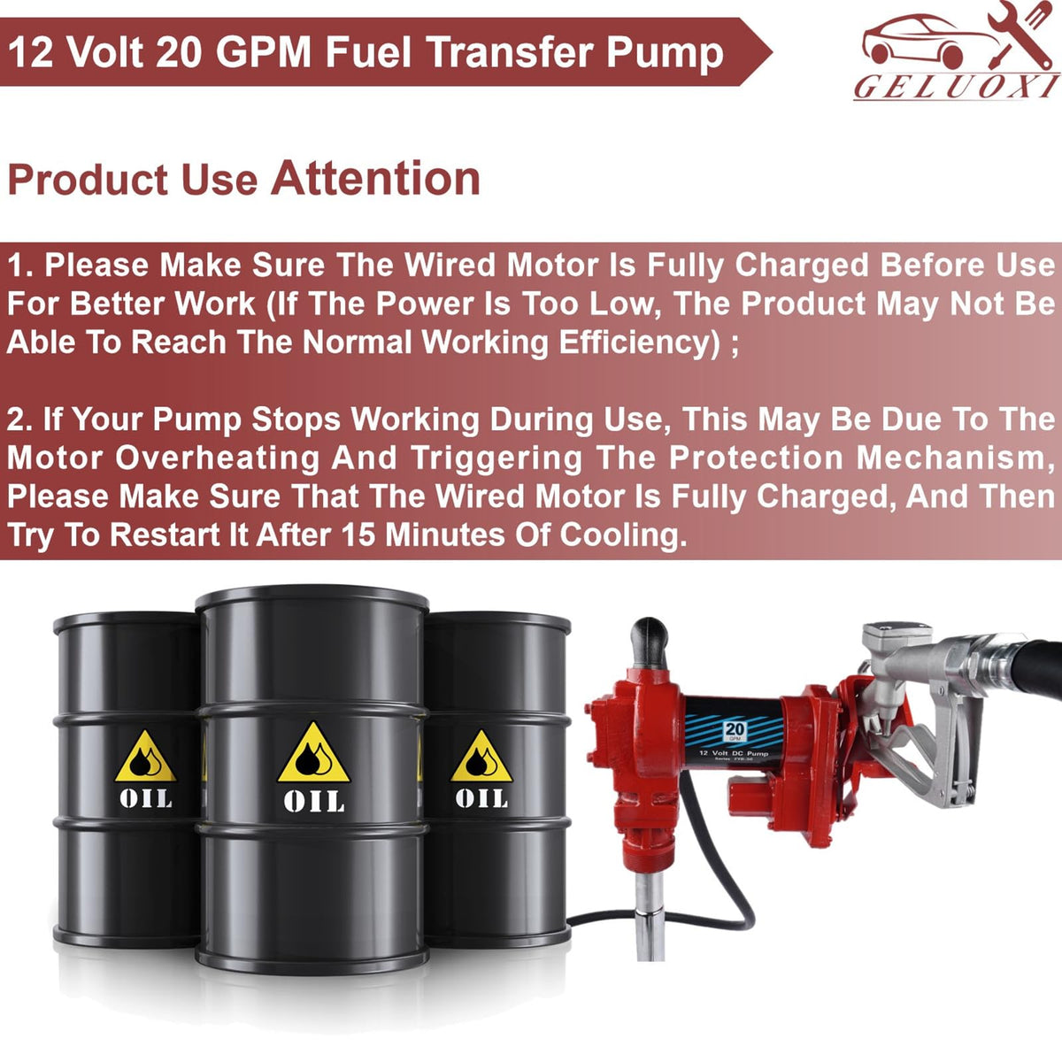 Fuel Transfer Pump, 12 Volt 20 GPM, with Nozzle Kit for Transfer of Gasoline, Diesel, Kerosene, Ethanol & Methanol Blends & Biodiesel Red (Fuse Required More than 50Amp)
