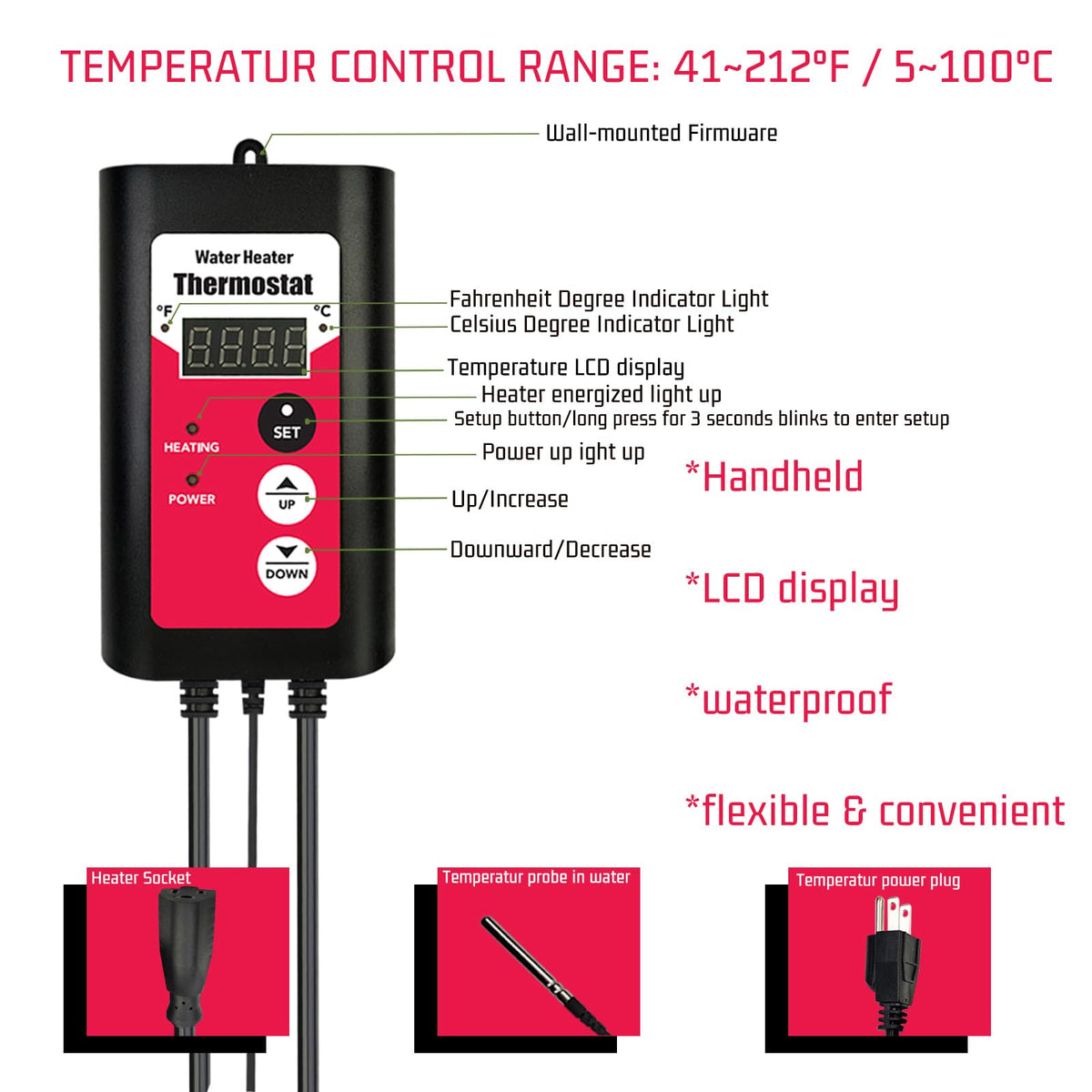 YLboyLIAN 3000W Titanium Immersion Water Heater Portable Electric Pool & Bathtub Fully Submersible Water Heater with GFCI, Temp Control for Hot Tub, Above Ground Pool, Baptistry, Above Ground Pool