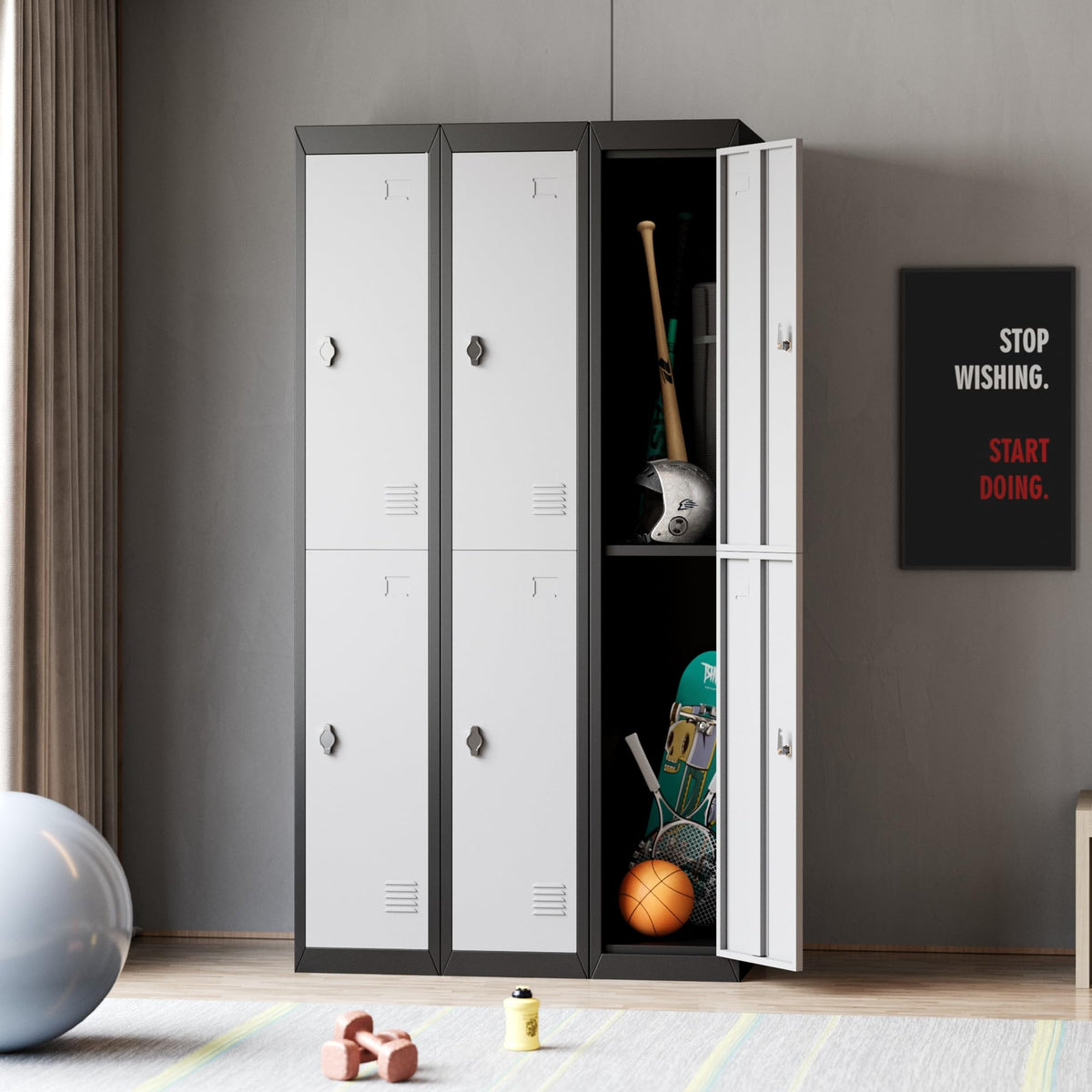 ExploreHorizon 72" Tall Metal Locker Cabinet with Lockable Doors & Keys, Employee Storage Organizer for School, Gym, Office, Home, Garage, Mudroom, Durable Steel Cabinet, Black - 2 Doors
