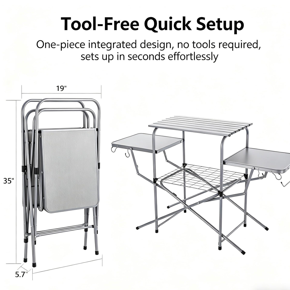ASMOKE Foldable Grilling Table – Premium & Lightweight Aluminum Cooking Table for Camping, Outdoor BBQ Party and RV Touring - 88lbs Capacity, Comes with Carrying Bag