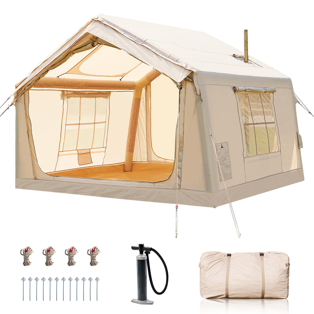 Inflatable Tents for Camping, Blow Up Tent for Camping Adults 4-6 People, Inflatable Hot Tent with Stove Jack & AC Ports, Glamping Tents for Outdoors, Easy Setup with Air Pump