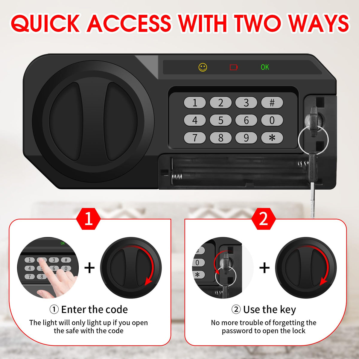 3.4 Cub Large Safes for Home Use Fire and Water Proof, Anti-Theft Digital Security Safe Box with Electronic Keypad and Key, Fire Proof Safe for Home Documents Firearm Medicine Money Valuables