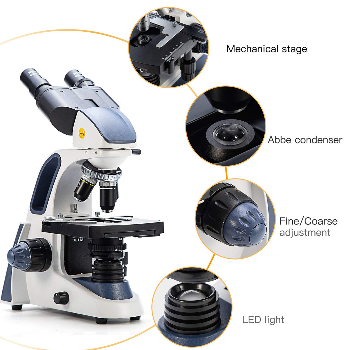 SWIFT SW380B 40X-2500X Magnification, Research-Grade Binocular Compound Lab Microscope, Mechanical Stage, with 5.0 mp Camera and Software Windows/Mac Compatible and 100pcs Blank Slides
