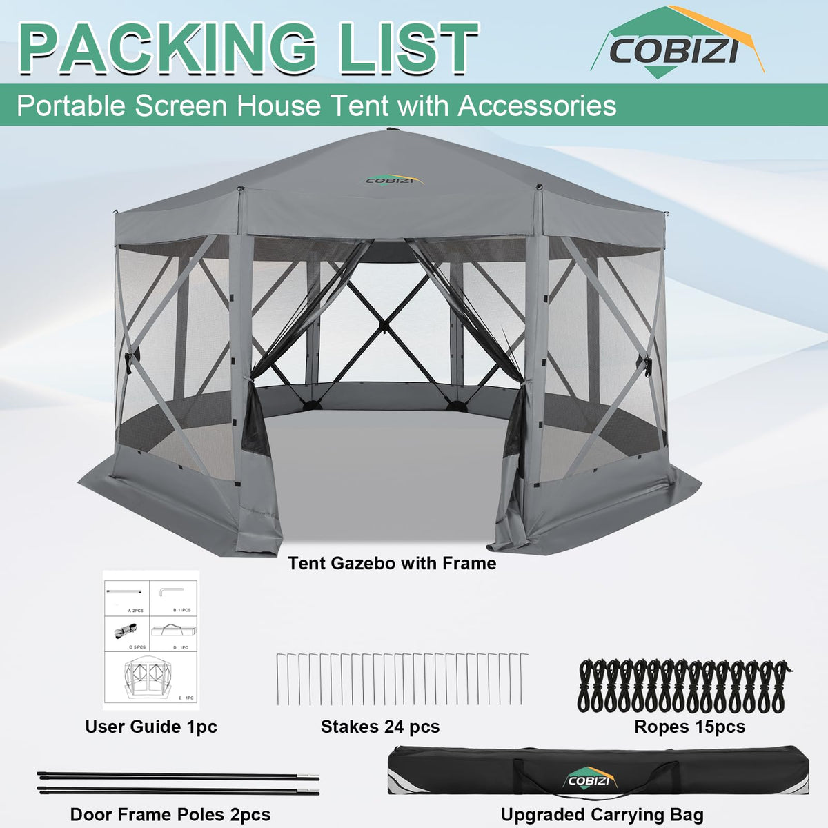 COBIZI 15x15 FT Pop Up Gazebo - Canopy Tent, Large Gazebos On Clearance,Instant Screened in Gazebo,carpas para Patio,Portable Screen Tents for 12-15 Persons Outdoor Camping, Backyard,Gray