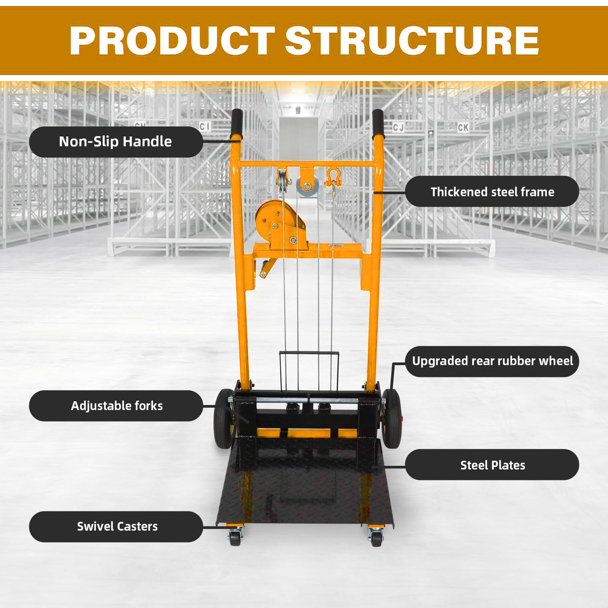 APOLLOLIFT Material Lift Winch Stacker, 440 lbs Capacity 35.4" Lifting Height, Manual Stacker Pallet Jack Truck Dolly with Swivel Casters and Lift Plate