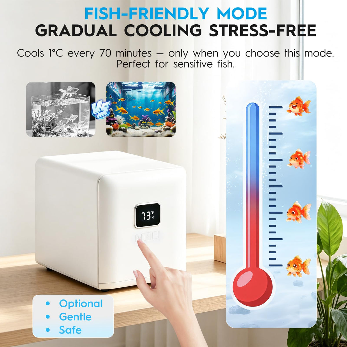 Fox plunge Upgraded 1/13HP Aquarium Chiller,Hydroponic Cooling System,Fish Tank Chiller with Compressor Quiet Cooling & Built-in Pump for Coral Shrimp/Axolotl (26gal/100L)