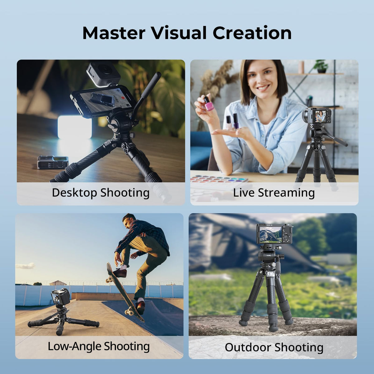 SmallRig Portable Carbon Fiber Tabletop Tripod Kit, 17'' Compact Mini Desktop Tripod with Video Head High Load-Bearing, Built-in QR Plate for Arca, Max Load 3kg / 6.6lb for Cameras, DSLR