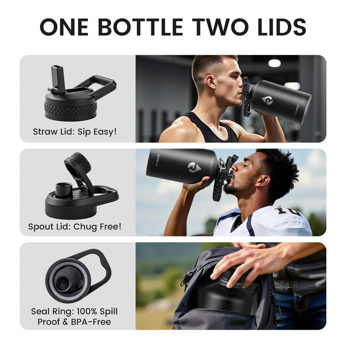 RAYMYLO One Gallon Water Bottle Insulated (Magic Black) + 128oz Insulated Water Bottle (Black Speckled)