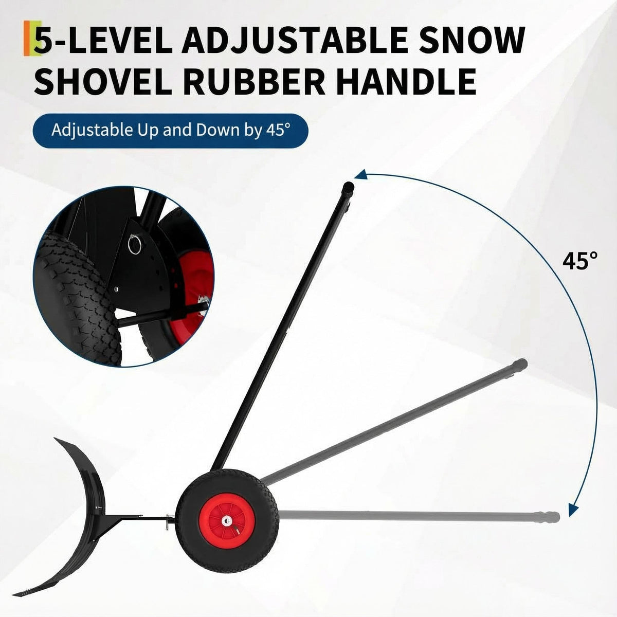 40" Heavy-Duty Wheeled Snow Shovel with Adjustable Handle & Blade – Angled Snow Pusher for Driveway, Sidewalk, Deck & Steps