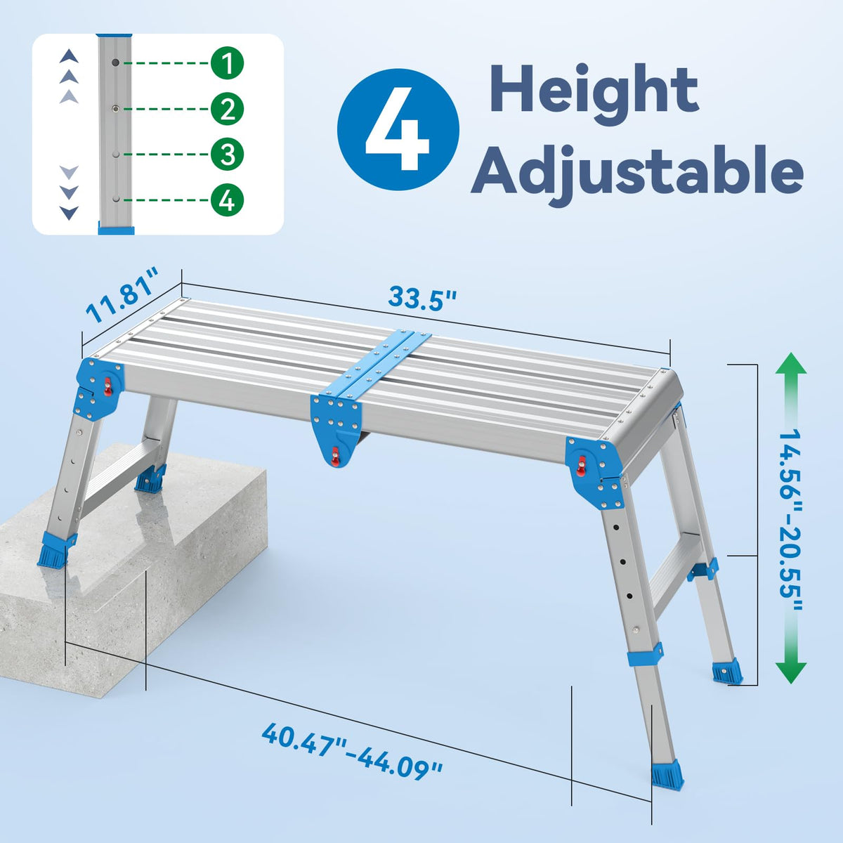Loyoda Work Platform 500 Lbs, Folding Step Stool with One-Touch Automatic Fold, 4 Height Adjustment Step Platform, Perfect for RV Cleaning, Home Painting and Reaching High Places, Larger, Blue