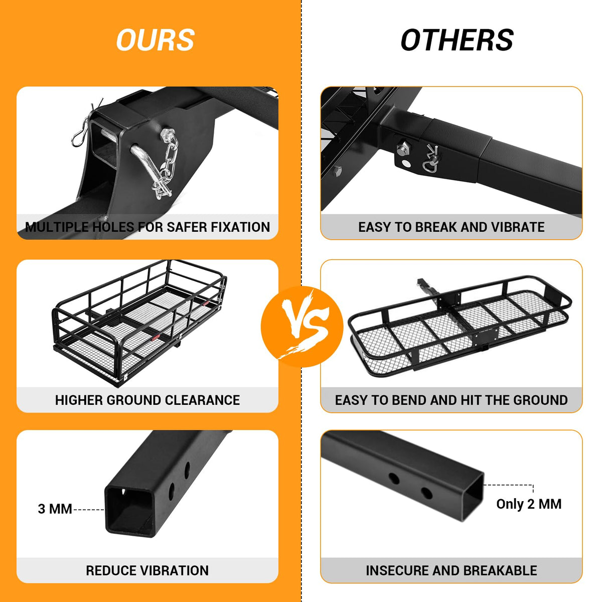 Garvee Foldable Hitch Mount Cargo Carrier, 750 Lbs Heavy Duty Steel Hitch Racks for 2'' Receiver, Folding Luggage Racks for Trailers, RVs, SUVs, Rust-Resistant & Easy to Assemble
