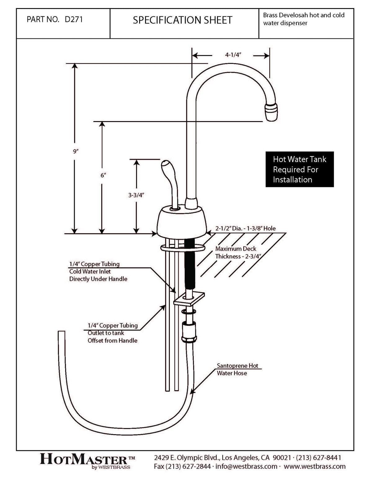 Westbrass D271-NL-07 Velosah 9" 1-Handle Hot Water Dispenser Faucet (Tank sold separately), Satin Nickel