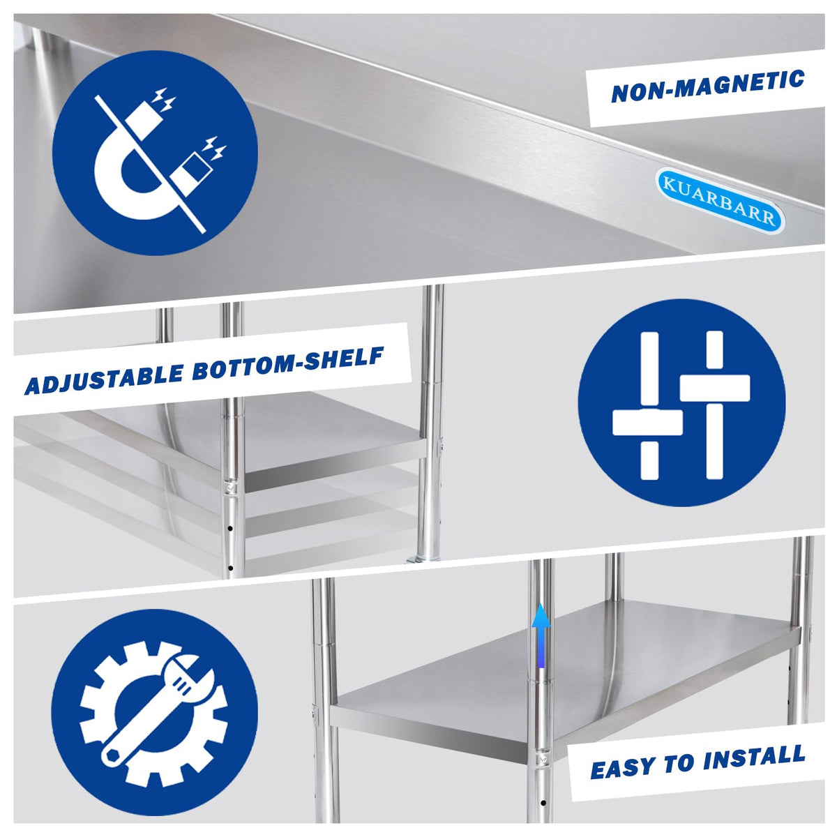 KUARBARR Stainless Steel Table for Prep & Work with 4 Caster Wheels with Adjustable Undershelf 24 x 30 NSF Metal Commercial Kitchen Worktable for Restaurant Home Outdoor