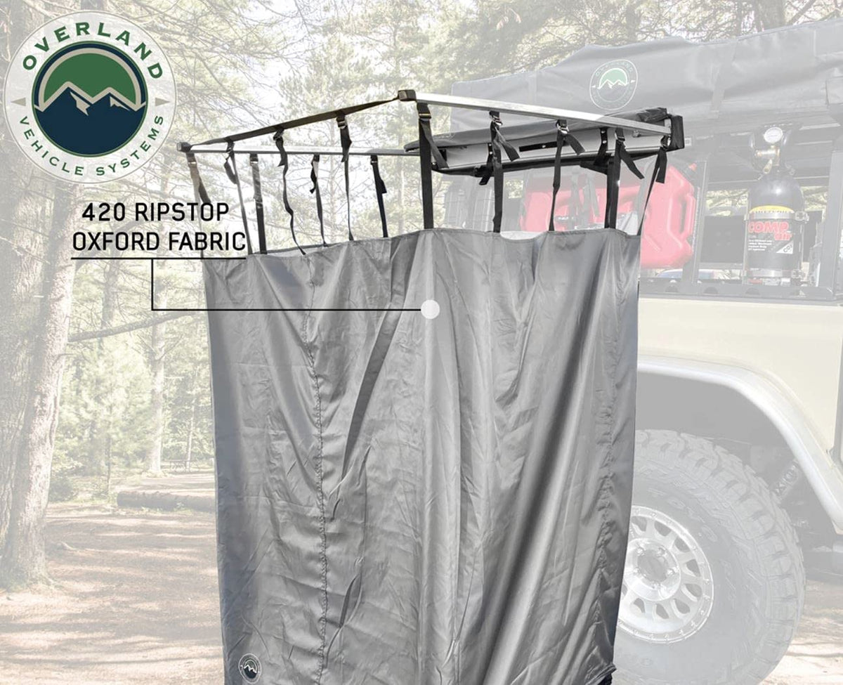 Overland Vehicle Systems HD Nomadic Car Side Shower Room with Black 1000G PVC Travel Cover, Universal L - Brackets, Dark Grey Body with Silver Inner Lining