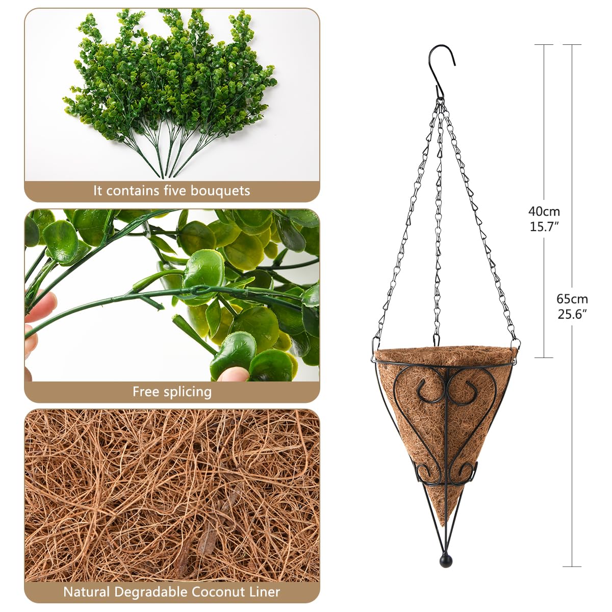 ZFProcess Artificial Faux Hanging Plants Basket for Spring Summer Outdoor Decoration, Fake Eucalyptus Plant UV Resistant Look Real for Outside Porch Home Patio Balcony Yard(Eucalyptus)