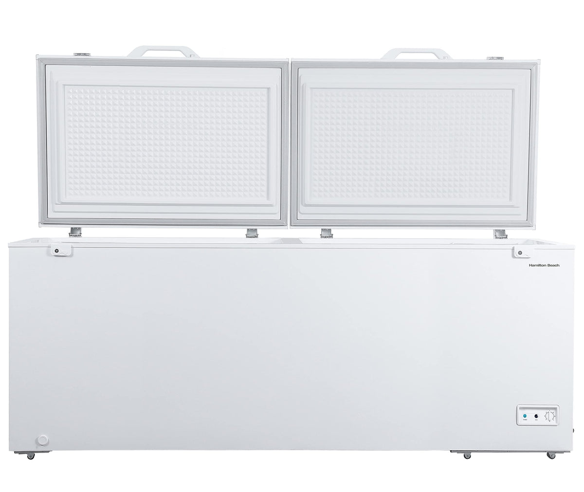 Hamilton Beach HBFRF2129 21 cu ft Double Door LID Garage-Ready Chest Freezer-White, Vinyl-Coated Baskets, Space-Saving Flat Back, Stay-Open, Front-Access Drain, for Storage, Hunting, Large Family