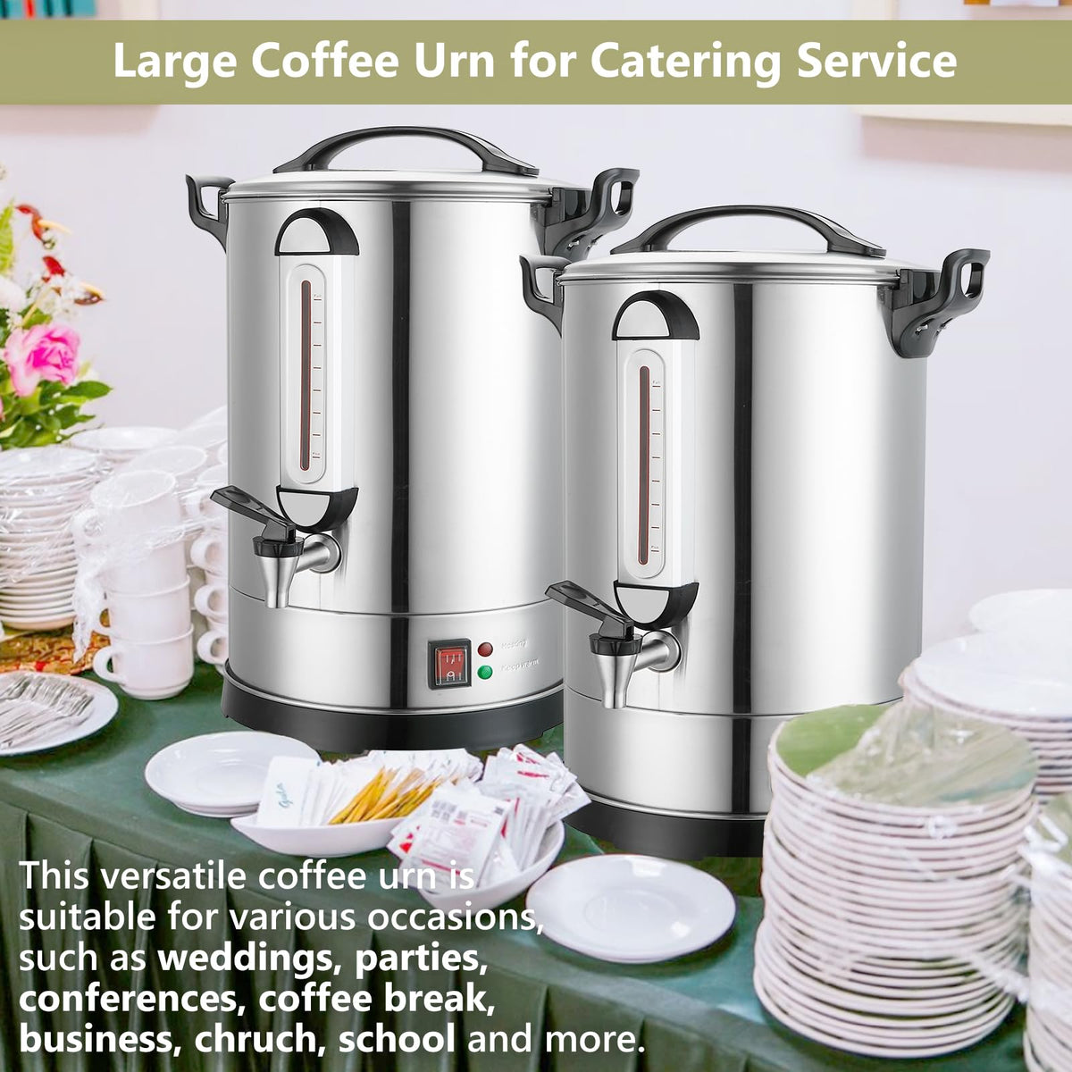 Commercial Coffee Urn 160 Cups Hot Beverage Dispenser 24L Large Coffee Urn Stainless Steel Coffee Maker Dual Layers for Coffee Break Business Catering Church Restaurant