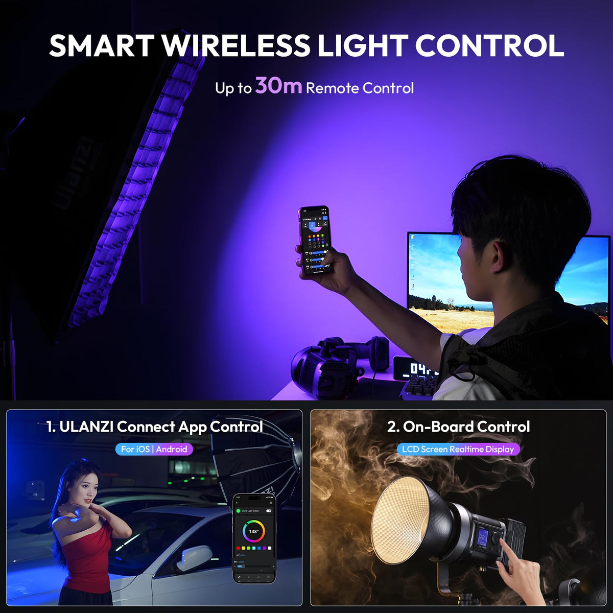 ULANZI RGB Video Light - 120W COB LED Video Light Photography Continuous Output Lighting with Adapter and APP Control, 2700K-6500K 27000lux/m 20 Scenes Bowens Mount for Studio Video Recording, Filming