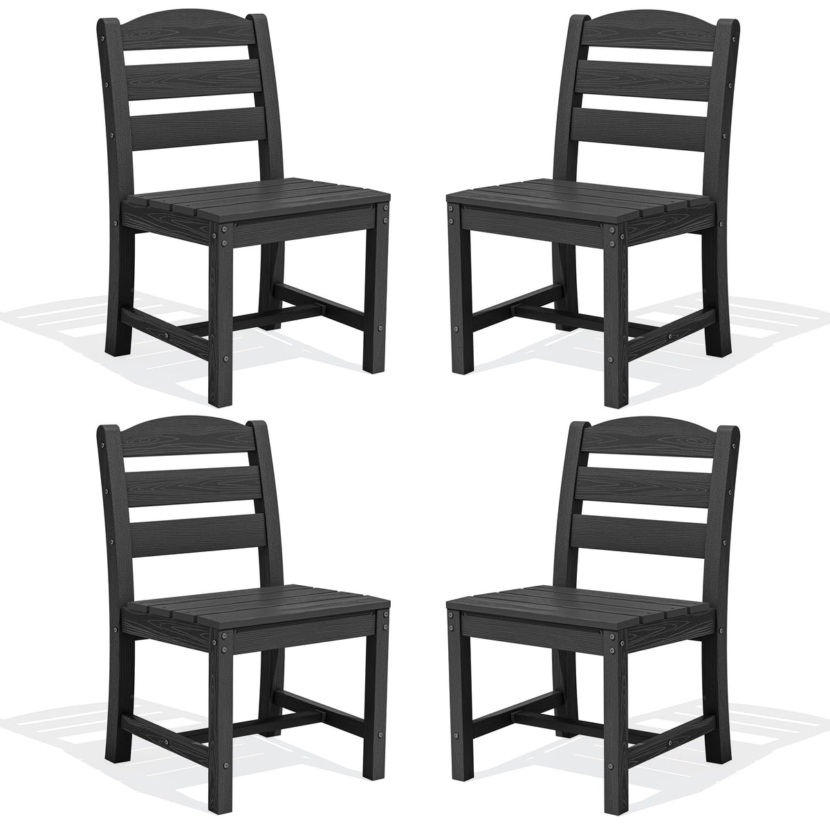SERWALL Outdoor Armless Dining Chairs Set of 4, All-Weather HDPE Patio Chair with 19.7" Widened Seat, for Backyard, Garden, Black