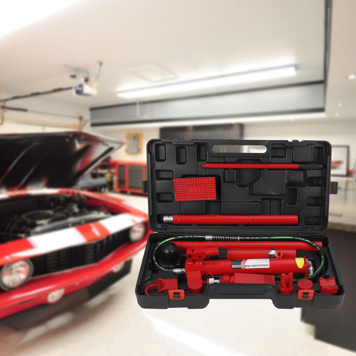 GarveeHome 10 T Porta Power Kit Heavy Duty Hydraulic Ram with Secure Transport Case for Auto Shop Frame Repair Construction Equipment Professional Grade Lifting Tool