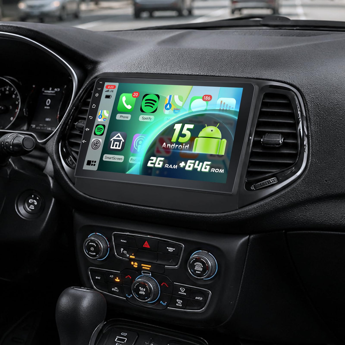 5Ghz WiFi 2G+64G Android 15 Car Radio for Jeep Compass 2017-2020 Car Stereo with Wireless Carplay Android Auto, 10.1 Inch HD Touchscreen with GPS Bluetooth FM/RDS EQ SWC Backup Camera MIC