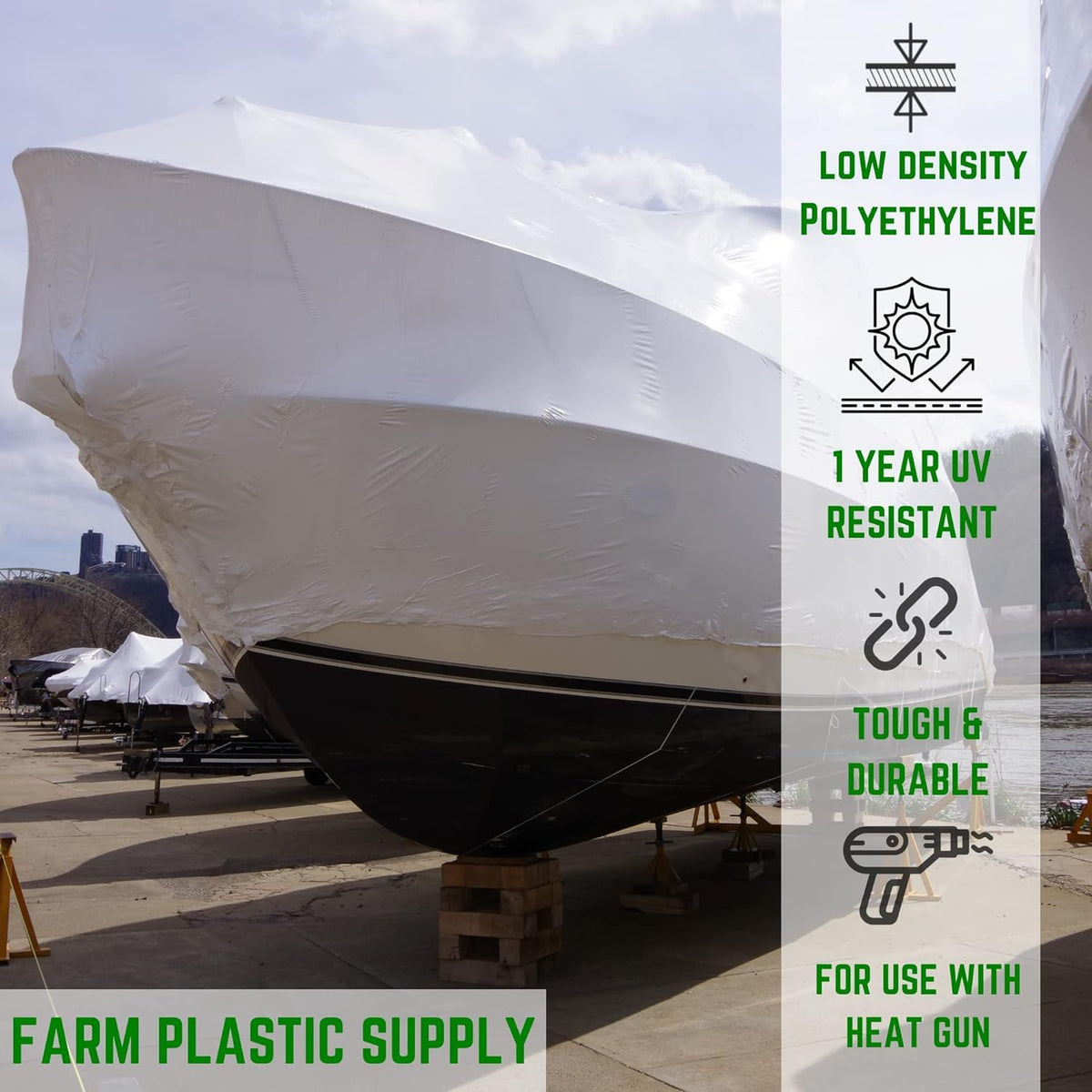 FPS Polyethylene Shrink Wrap - 7 mil Boat Shrink Film for Heat Gun, Industrial Protection and Storage, White, 14' x 150'