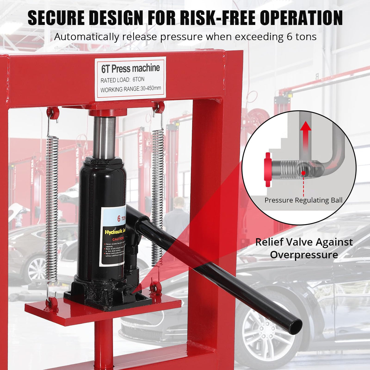 6-Ton H-Frame Hydraulic Press with Adjustable Table & 2 Press Plates, Heavy-Duty Shop Press for u-Joints, Metal Bending, and Garage Repairs