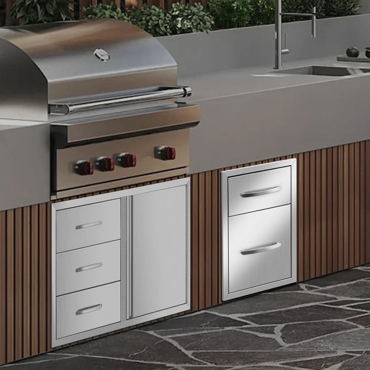 RAILEN Outdoor Kitchen Drawers 13" W x 20" H x 21" D Built-in BBQ Drawer Stainless Steel Access Drawers for Outdoor Kitchen Island or Grill Station