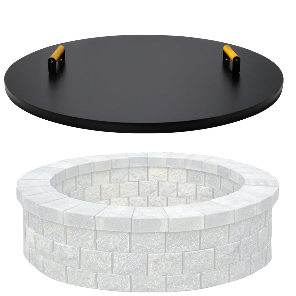 30” Round Fire Pit Lid – Heat Resistant fire Pit Cover Round Metal for Outdoor Fireplace 16 Gauge Steel Flat Fire Pit Burner Pan Cover with 2 Wooden Handles Snuffer Lid for Round Patio FirePit Ring