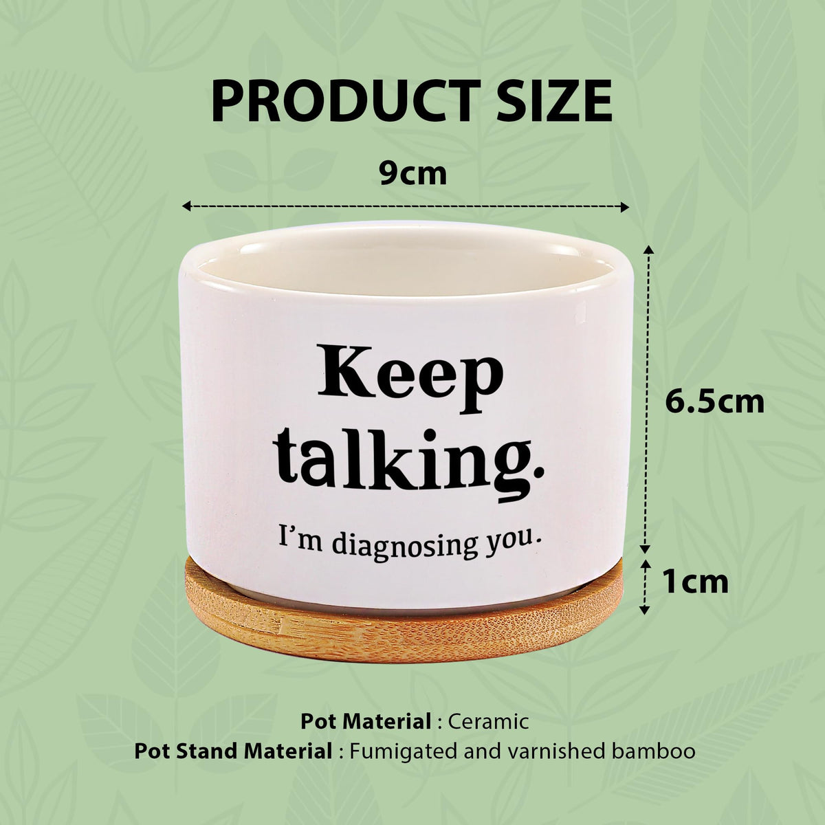 Loovelo Keep Talking I'm Diagnosing You Ceramic Succulent Plant Pot with Bamboo Tray Round Psychology Gifts Doctor Dr Therapist Psychiatrist 3.5 Inch White (No Plants)