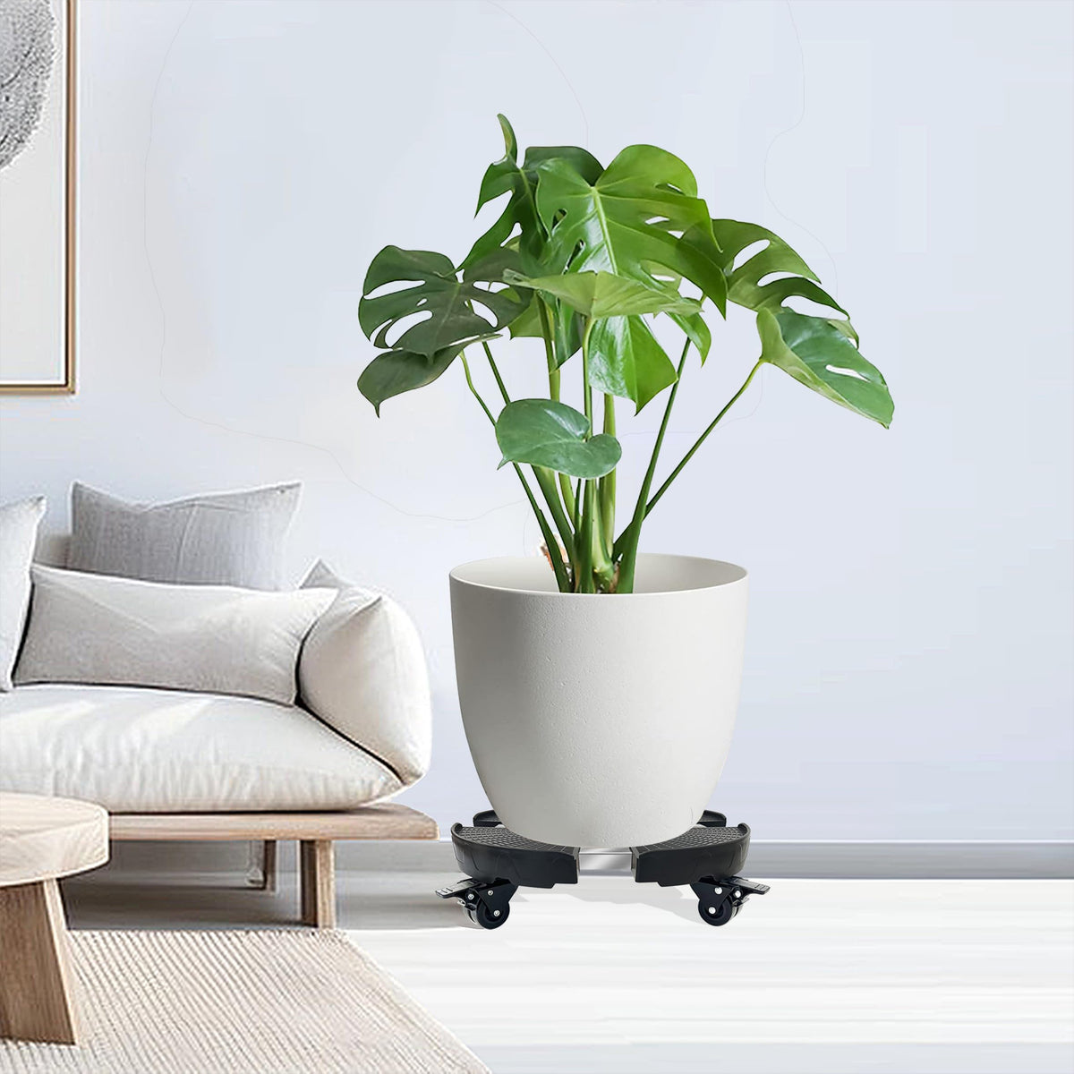 CASIMR Plant Caddy with Wheels, Heavy Duty 440lbs Capacity Rolling Plant Stand, 15-20 Inch Adjustable Indoor Outdoor Plant Dolly, Round Plant Roller Base Flower Pot Rack Holder Trolley Casters Tray, Black