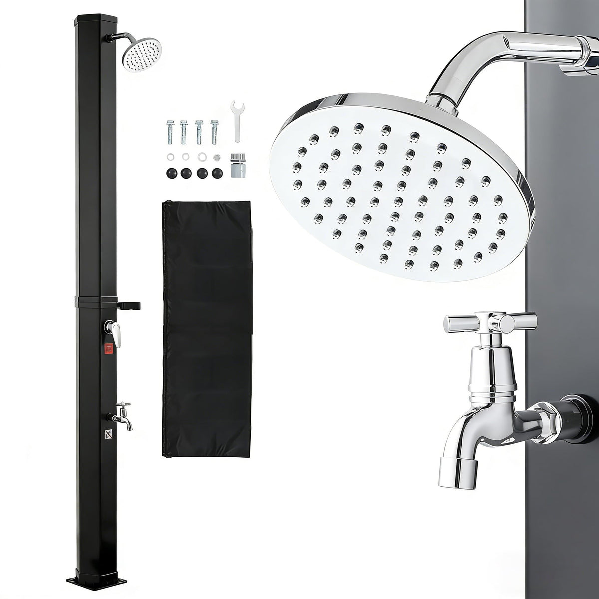 VEVOR Solar Shower, 9.2 Gal, 6.4FT Showerhead Height Outdoor Shower, Black, with Handheld & Foot Faucet, Hot & Cold Water Adjustment, Freestanding for Backyard Poolside Beach Pool