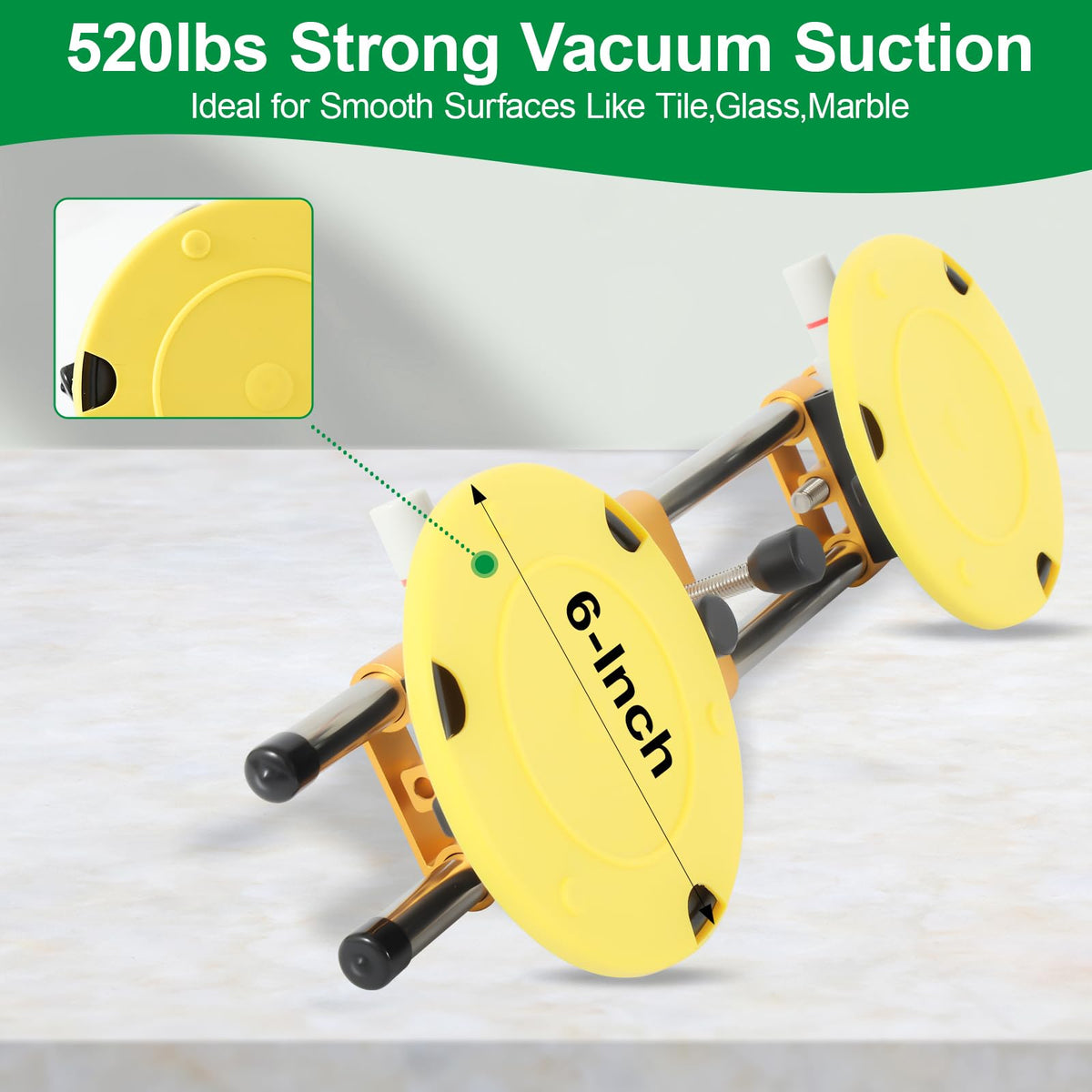 2PCS 6 inch Stone Seamless Seam Setter With Vacuum Suction Cups For Seam Joining Leveling,Solid Countertop Installation Tool for Quartz slabs ，Granite, Stone, Marble,Tile Gap Regulator Yellow