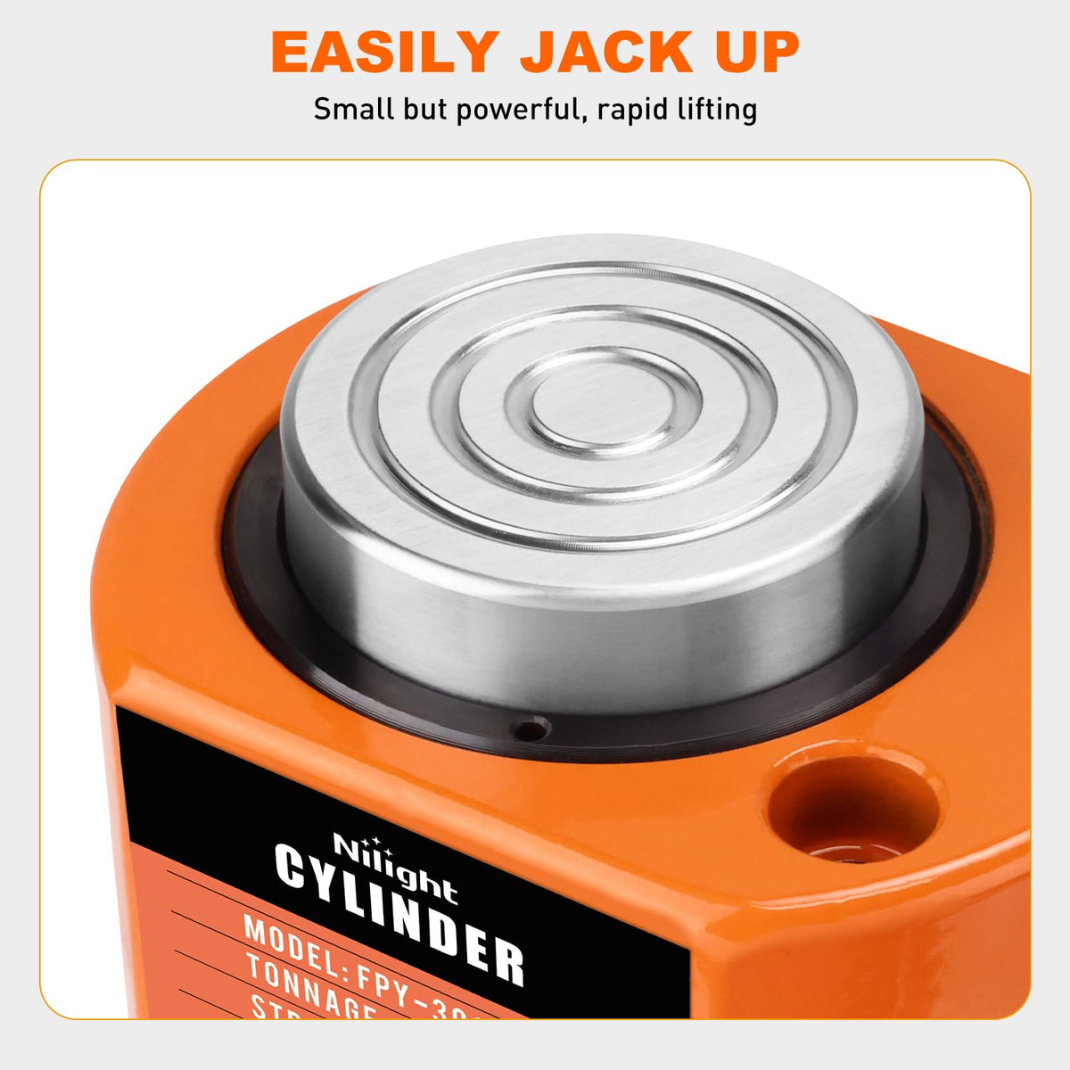 Nilight 30 Ton Hydraulic Cylinder Jack Porta Power Ram, Heavy Duty Low Profile 0.55 Inch Stroke Automatically Retract Mini Jack Ram Single Acting Lifting Cylinders for Machinery Shipbuilding, Orange