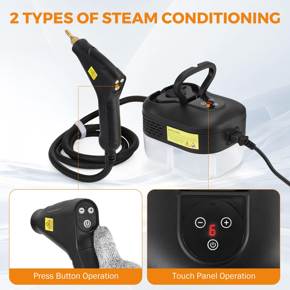 BEAMNOVA 1.5L Yellow Steam Cleaner Electric Household Steamer with Roller + BEAMNOVA Steam Cleaner for Car Detailing 1.2L (41oz) Water Tank