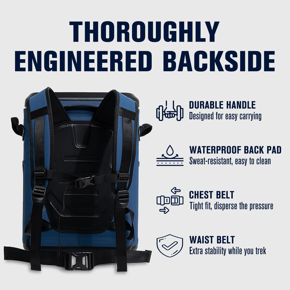 Novoto Magnetic Backpack Cooler, 21-Quart Capacity, Blue, Hands-Free Zipperless Design, 2-Inch TPU Foam Insulation, Portable & Sand-Resistant