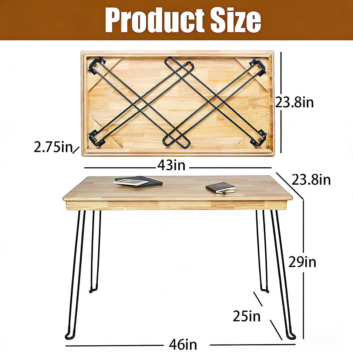 RUBAPOSM Wooden Folding Desk Portable Folding Wood Table 43in Fold-Down Workbench No Assembly Required for Home Office Writing Reading Puzzle Small Computer Table
