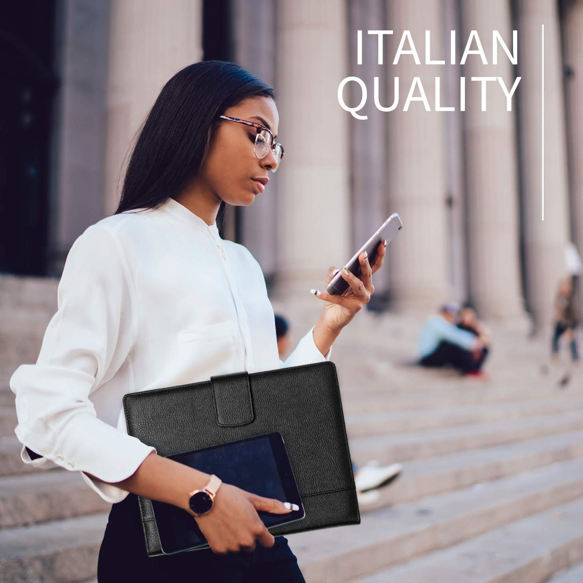 Maruse Italian Leather Executive Padfolio, Folder Organizer with Magnetic Closure and Writing Pad, Handmade in Italy, Black