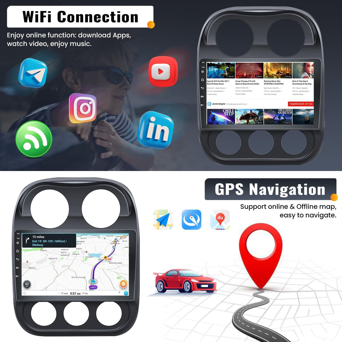 [2GB+64GB] Android 13 Car Radio for Jeep Compass Patriot 2010-2016 with Wireless Carplay Android Auto,10.1 ' 1080P Touchscreen Head Unit Bluetooth WiFi GPS 26-UI Mirror Link SWC Rear Cam+ USB Canbus