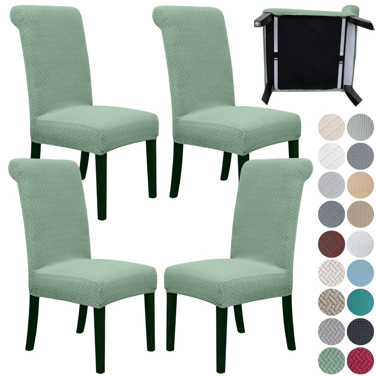 SPRINGRICO 4 Pack Dining Room Chair Covers with seat Belt, Stretch Parsons Chair Slipcover Washable Kitchen Dining Chair Cover Removable Seat Protector Set of 4, S3- Green
