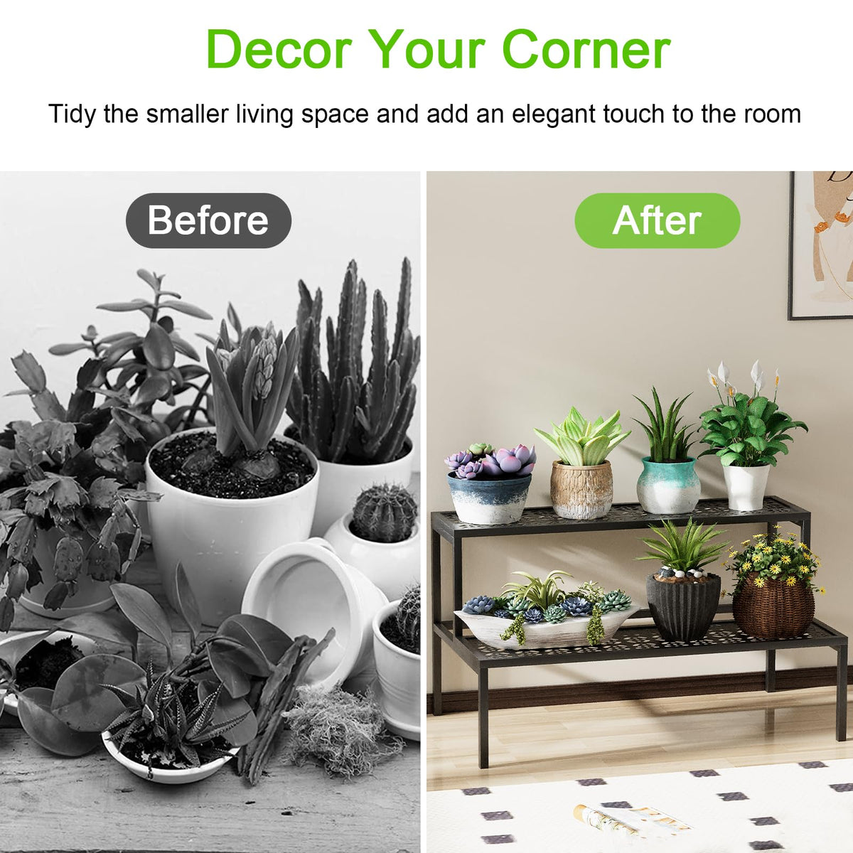 aboxoo Metal Plant Stand 2 Tier Potted Multiple Flower Pot Holder Plant Shelf Indoor Plants Multiple,Outdoor Heavy Duty Planter Display Shelving Unit for Patio Garden Corner Balcony(Black)