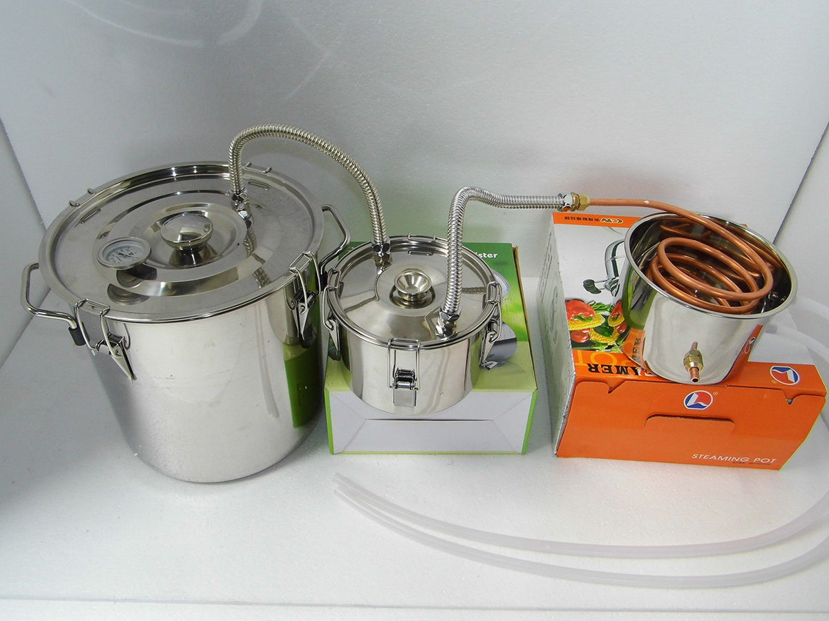 OLizee 3 Pots 5 Gal Stainless Steel Water Alcohol Distiller Copper Tube 18L Boiler Home Wine Making Kit