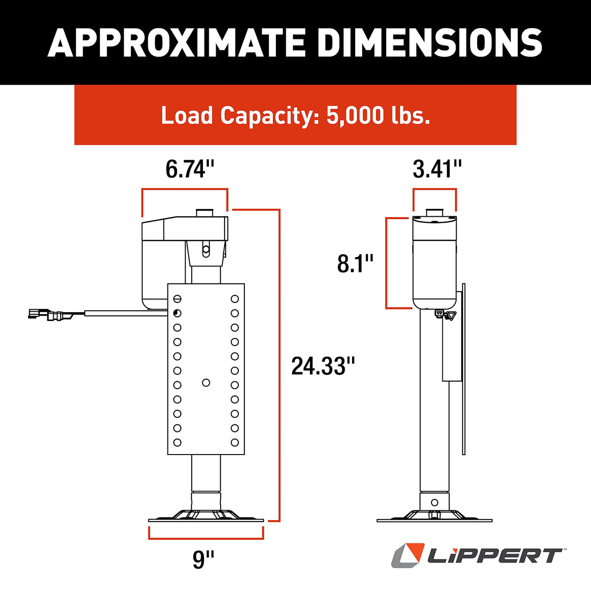 Lippert Ground Control 3.0 Automatic 5th Wheel RV Leveling System Rear Hall Effect Jack for Left Leg Replacement with 5,000-lb. Load Capacity - 305339