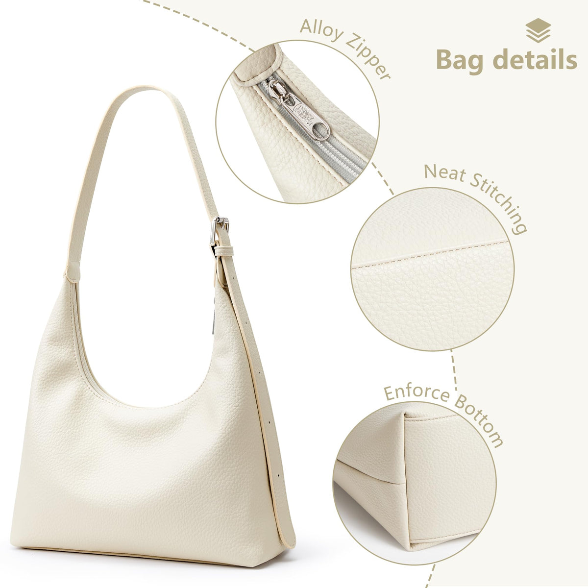 KALIDI Crescent Tote Bag, Women Underarm Handbag Vegan Leather Zipper Shoulder Purse Hobo for Evening Shopping Casual