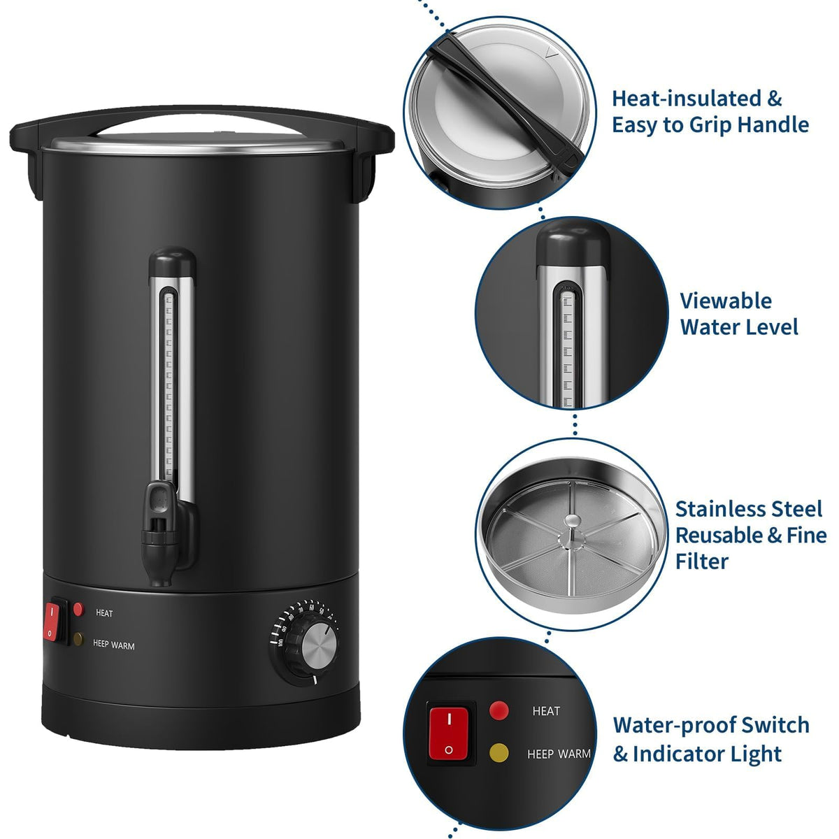 120 Cup Coffee Urn, 18L/4.8Gal Stainless Steel Hot Beverage Dispenser, Fast Brew Rapid Extraction, Auto Temperature Control Faucet, Commercial Hot Water Urn for Party Buffet Catering, Black